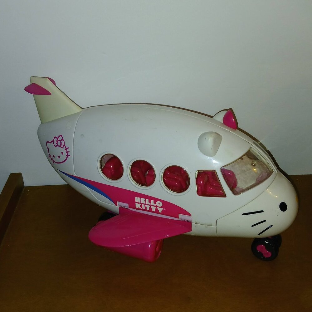 Hello Kitty Jet Plane Airplane Playset Sanrio White Pink bow 14" X 8" 2019